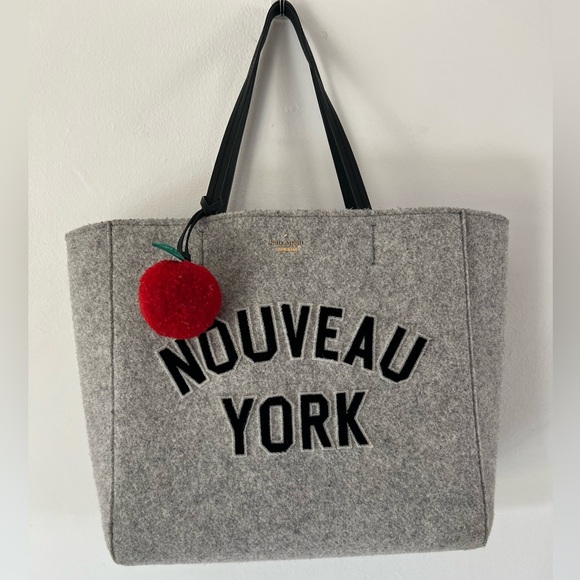 Kate Spade Nouveau York Gray Wool & Leather Structured Tote Bag - Picture 1 of 13